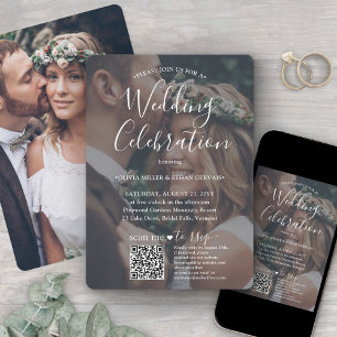 Foto Overlay QR-Code UAWG White Script-Hochzeit Einladung