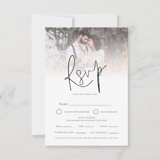 Foto Overlay QR Essenswahl Hochzeitsszenario RSVP (Vorderseite)