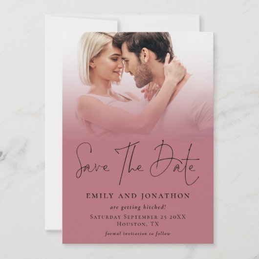 Foto Overlay QR Rose Gold Black Script Hochzeit Save The Date (Vorderseite)