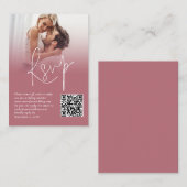Foto Overlay QR Rose Gold Script Hochzeit RSVP Begleitkarte (Vorne/Hinten)