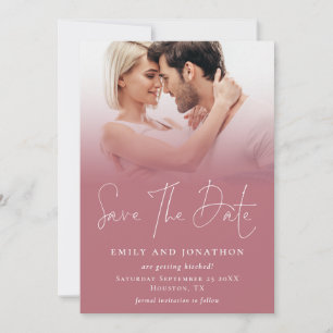 Foto Overlay QR Rose Gold White Script Hochzeit Save The Date