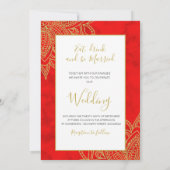 Foto Overlay Red Gold Moderne Hochzeit im indische Einladung (Rückseite)