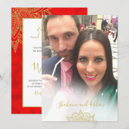 Foto Overlay Red Gold Moderne Hochzeit im indische Einladung
