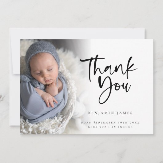 Foto Overlay Script Boy Danke Birth Ankündigung (Vorderseite)