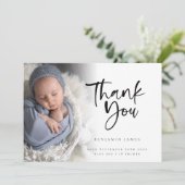 Foto Overlay Script Boy Danke Birth Ankündigung (Stehend Vorderseite)