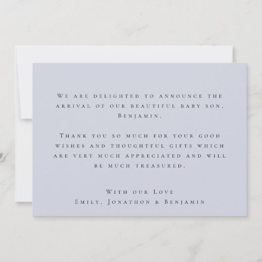 Foto Overlay Script Boy Danke Birth Ankündigung (Rückseite)