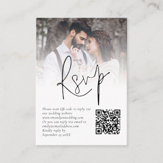 Foto Overlay Script QR Code Hochzeitweise RSVP-Kar Begleitkarte (Vorderseite)