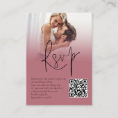 Foto Overlay Script QR Rose Gold Wedding RSVP Begleitkarte (Vorderseite)