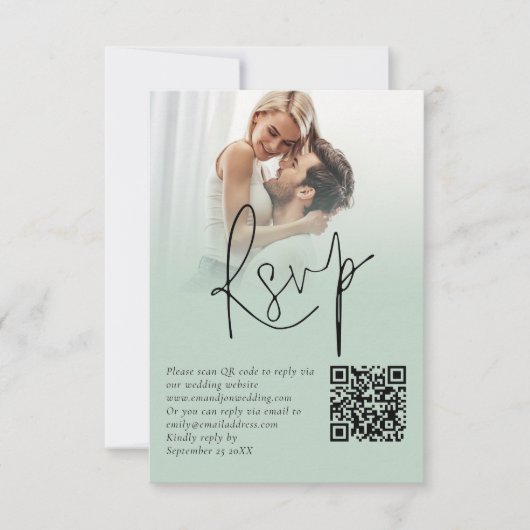 Foto Overlay Script QR Sage Wedding RSVP Card Einladung (Vorderseite)