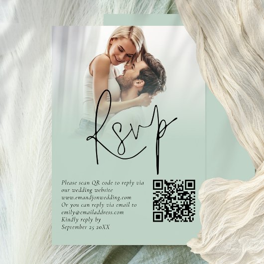 Foto Overlay Script QR Sage Wedding RSVP Card Einladung
