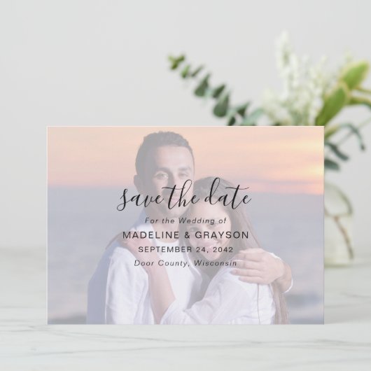 Foto Overlay Script Typografy Wedding Rettete The Save The Date (Stehend Vorderseite)