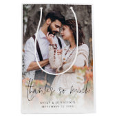 Foto Overlay-Skript dank so viel Gefallen Hochzeit Mittlere Geschenktüte (Vorderseite)