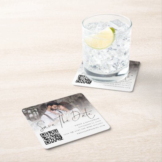 Foto-Overlay-Skript QR-Code Hochzeitssache Speiche Rechteckiger Pappuntersetzer (Vor Ort)