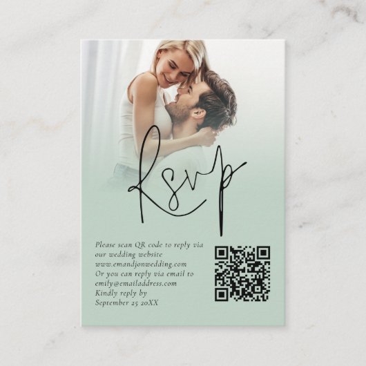 Foto Overlay Skript QR-Code-Sage-Hochzeit RSVP Begleitkarte (Vorderseite)