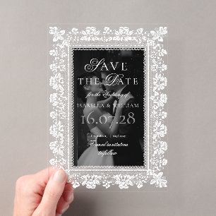 Foto-Overlay Spitze Schwarz-Weiß Save-the-Date Acryleinladungen