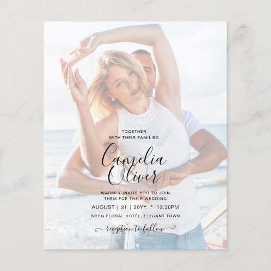 FOTO OVERLAY Tropical Blätter Blue Pink INVITE Flyer (Vorne)