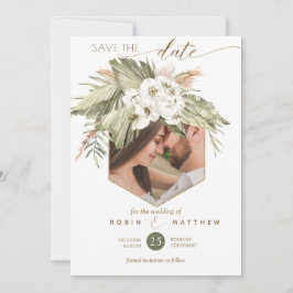 Foto, Palm Blätter Blumencreme Wasserfarbe Save The Date