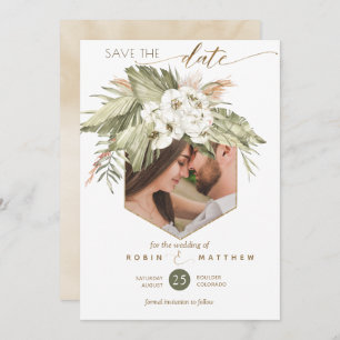 Foto, Palm Blätter Blumencreme Wasserfarbe Save The Date