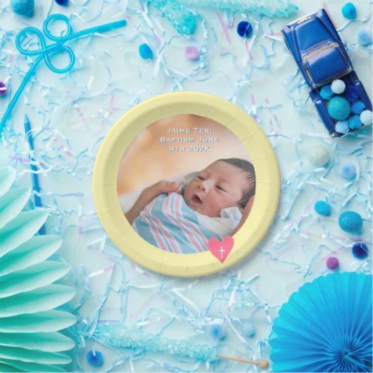 Foto-Papier-Teller Taufe Gelbe Dusche Pappteller (Party)