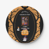 Foto-Party Einladung mit Trick-oder-Leckerei Pappteller (Vorderseite)