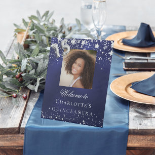 Foto Party willkommen bei Quinceanera Blue Silver Sockelschild