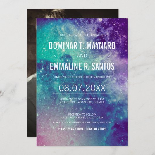 Foto Pastel Galaxy Hochzeit Einladung (Vorne/Hinten)