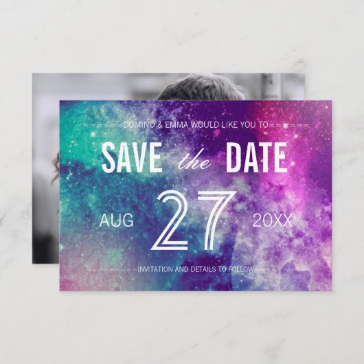 Foto Pastel Galaxy Speichern Sie die Datumskarten Save The Date (Vorne/Hinten)