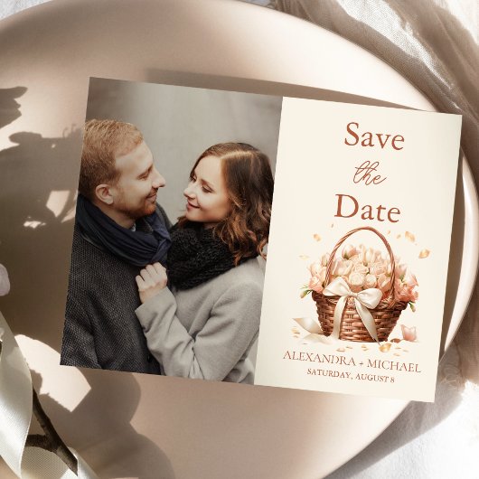 Foto Pastel Soft Blush Peach Floral Wedding Save The Date