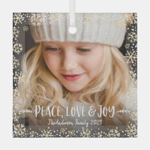 Foto Peace Liebe Freude Gold Snowflake Moderner Ur Ornament Aus Glas