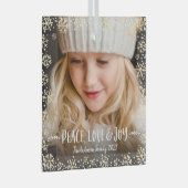 Foto Peace Liebe Freude Gold Snowflake Moderner Ur Ornament Aus Glas (Vorderseite Rechts)