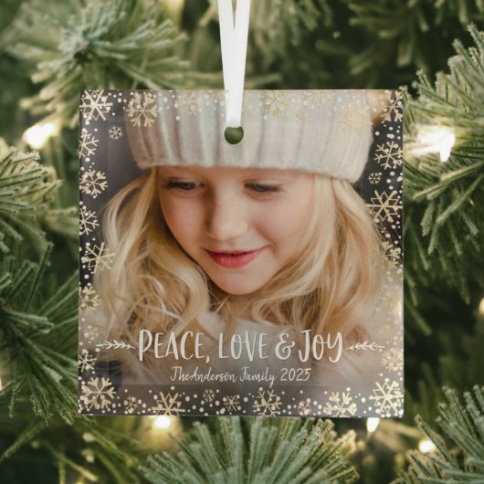 Foto Peace Liebe Freude Gold Snowflake Moderner Ur Ornament Aus Glas (Insitu)