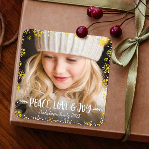 Foto Peace Liebe Freude Gold Snowflakes Moderne Cu Quadratischer Aufkleber
