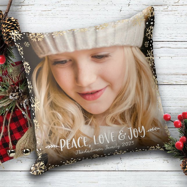 Foto Peace Liebe Jos Gold Snowflakes Bold modern Kissen (Von Creator hochgeladen)