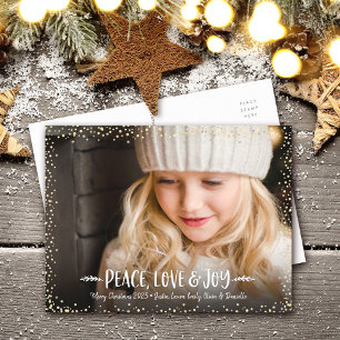 Foto Peace Liebe Joy Chic Modern Typografy Custom Feiertagspostkarte
