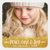 Foto Peace Liebe Joy Gold Glitzer Star Moderner Na Quadratischer Aufkleber (Vorderseite)
