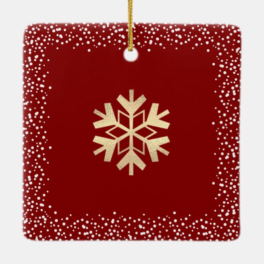 Foto Peace Liebe Joy Gold Snowflake Chic Weihnacht Keramikornament (Rückseite)