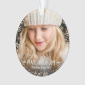 Foto Peace Liebe Joy Gold Snowflake Chic Weihnacht Ornament (Vorderseite)