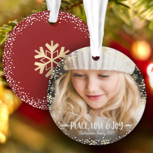 Foto Peace Liebe Joy Gold Snowflake Weihnachten Ornament