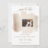 Foto Peach and Rust Brush Strokes Minimale Hochzei Save The Date (Vorderseite)