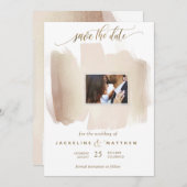 Foto Peach and Rust Brush Strokes Minimale Hochzei Save The Date (Vorne/Hinten)