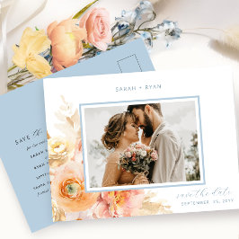 Foto Peach Blush and Blue Wedding Save the Date Ankündigungspostkarte