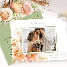 Foto Peach Blush and Green Wedding Save the Date Ankündigungspostkarte