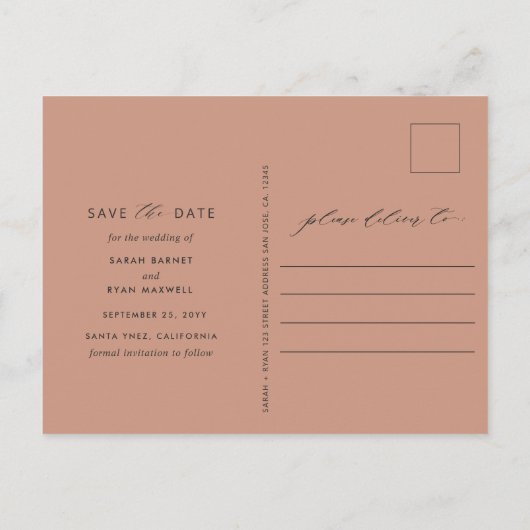 Foto Peach Blush Terracotta Hochzeit Sicherer Term Ankündigungspostkarte (Rückseite)