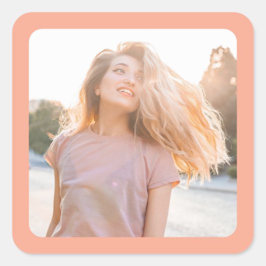 Foto Peach Border Quadratischer Aufkleber (Vorderseite)