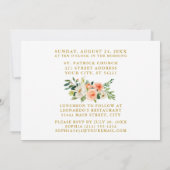 Foto Peach Floral Gold Einladung (Rückseite)