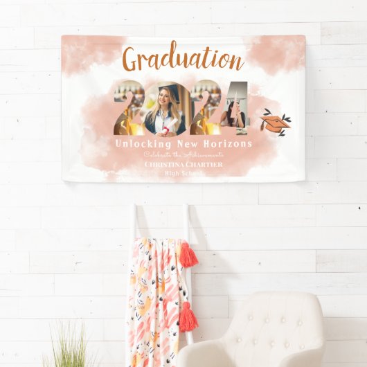Foto Peach Fuzz 2024 Custom Graduation Party Banner (Insitu)