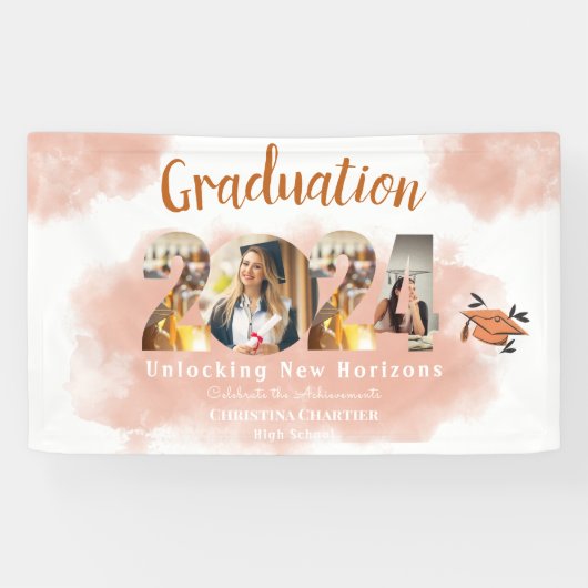 Foto Peach Fuzz 2024 Custom Graduation Party Banner (Horizontal)