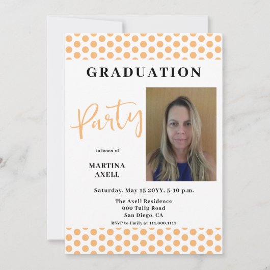 Foto Peach Polka Dots Graduation Party Einladung (Vorderseite)