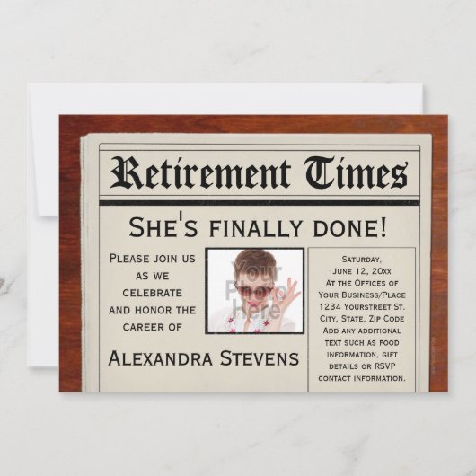 Foto Pensionierung Party Zeitung Einladung (Vorderseite)