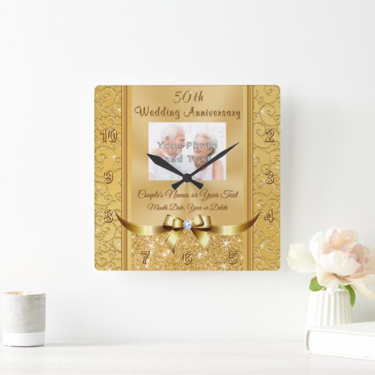 Foto Personalisiert 50. Hochzeitstag-Uhr Quadratische Wanduhr (Zuhause)